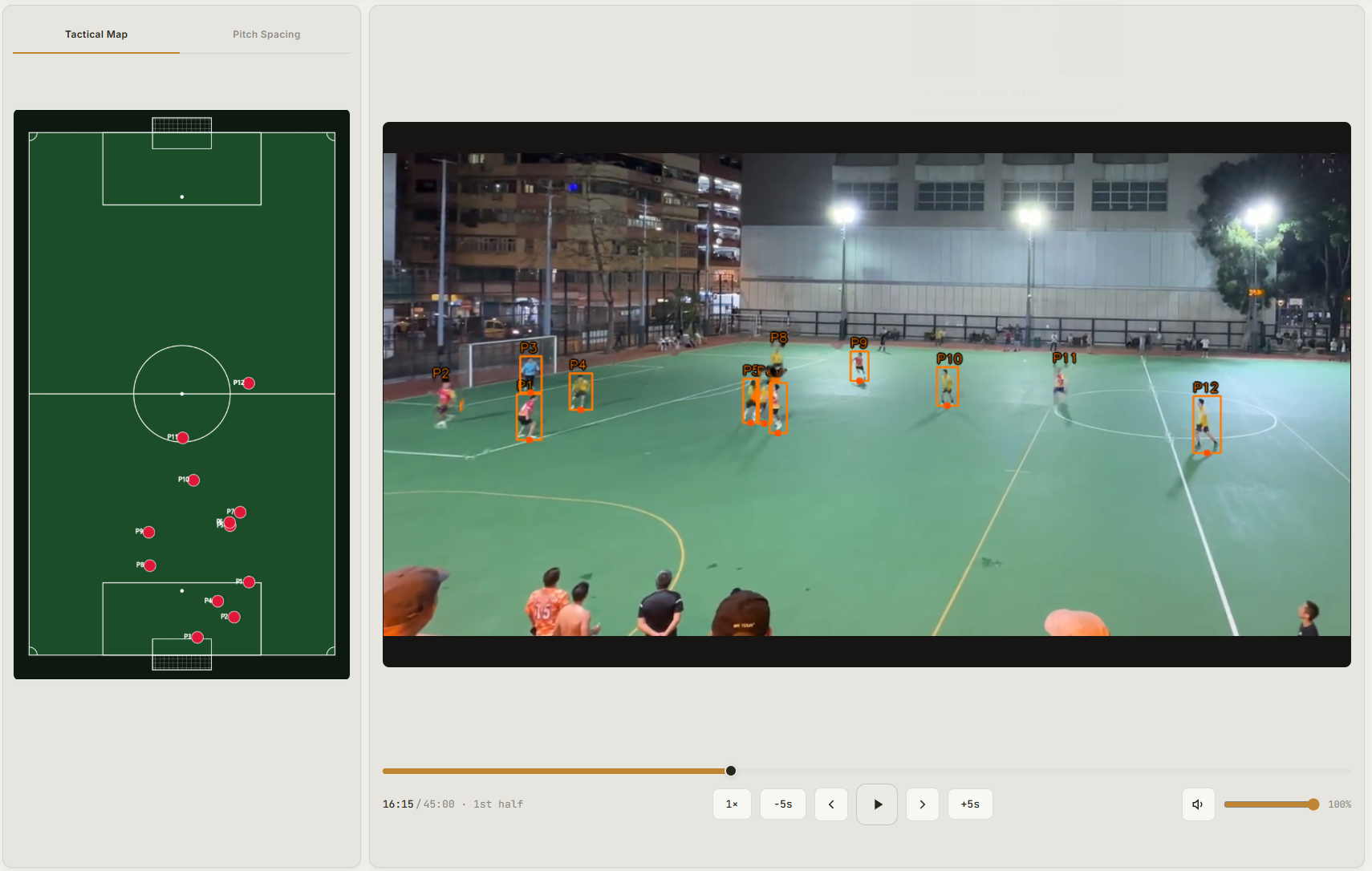 PitchSight — tactical map with position tracking